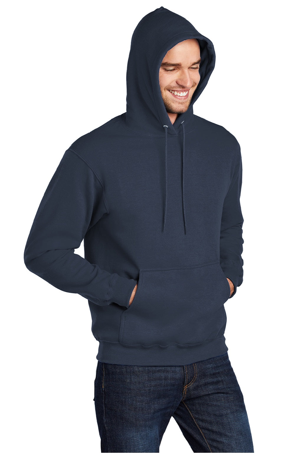 Mens Core Pill Resistant Fleece Hooded Sweatshirt Hoodie w/ Pouch Pocket - Navy Blue