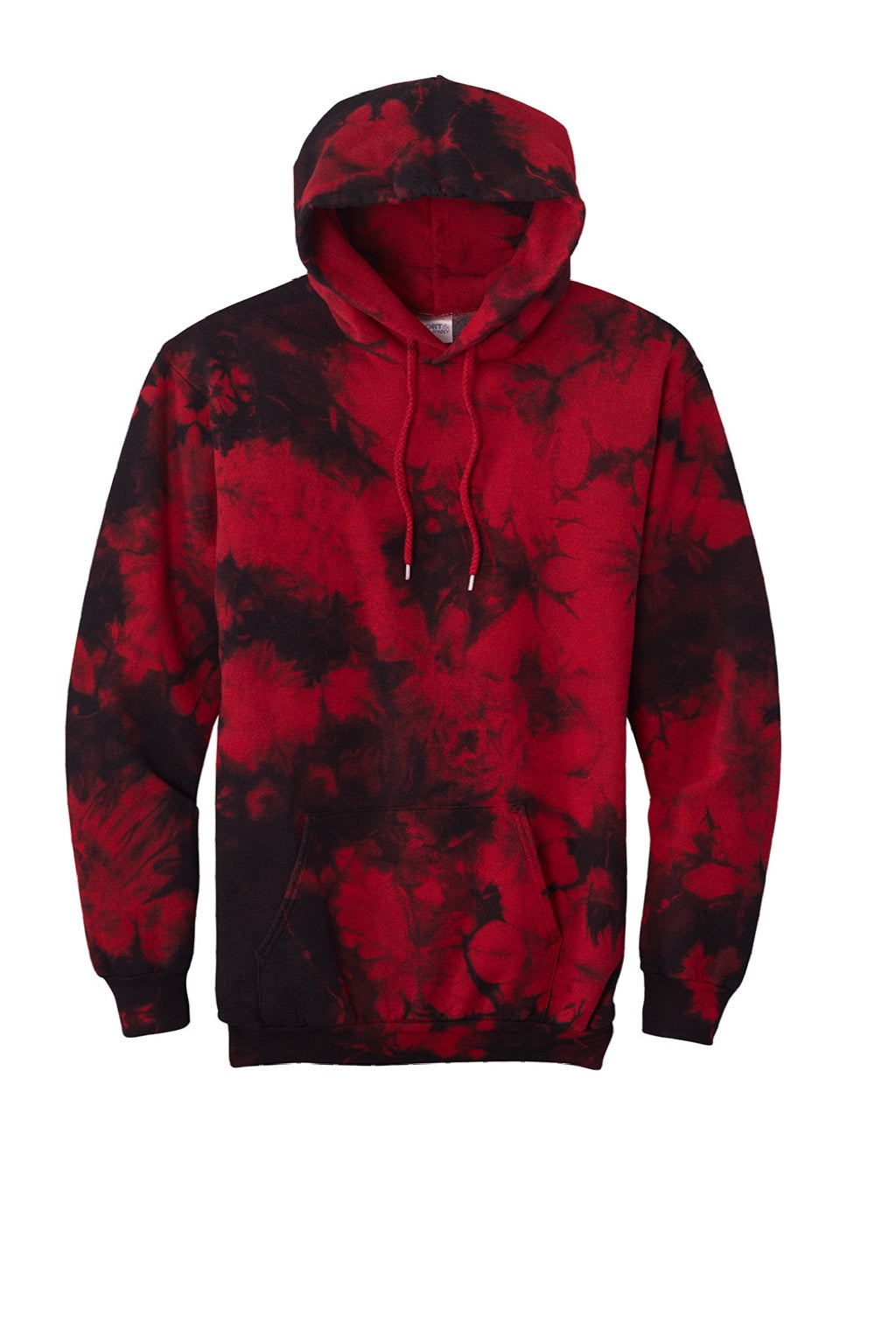 Mens Crystal Tie-Dye Hooded Sweatshirt Hoodie w/ Pouch Pocket - Black/Red