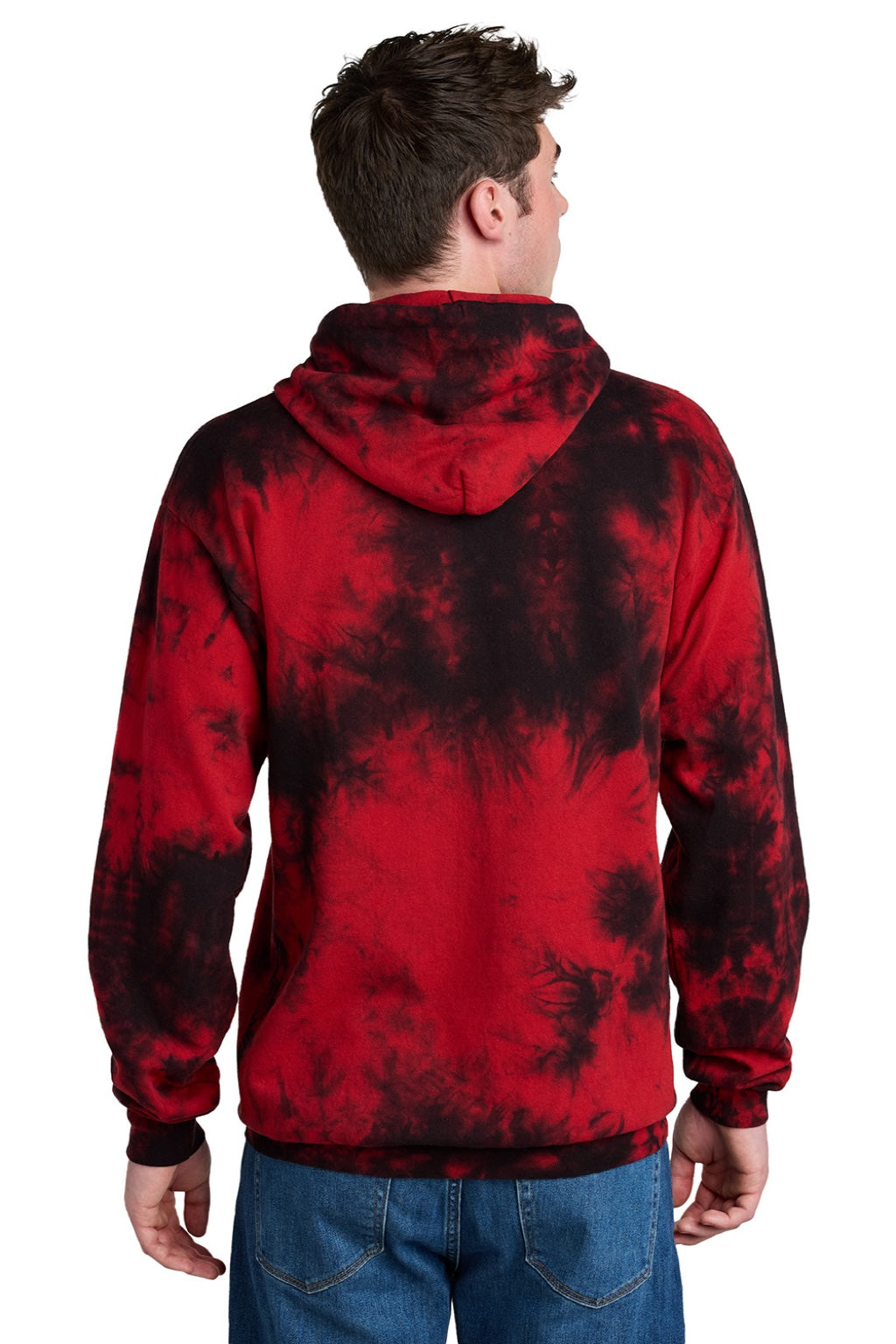Mens Crystal Tie-Dye Hooded Sweatshirt Hoodie w/ Pouch Pocket - Black/Red