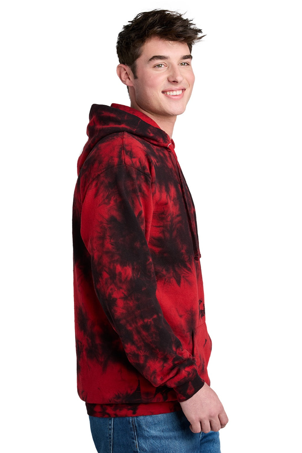 Mens Crystal Tie-Dye Hooded Sweatshirt Hoodie w/ Pouch Pocket - Black/Red