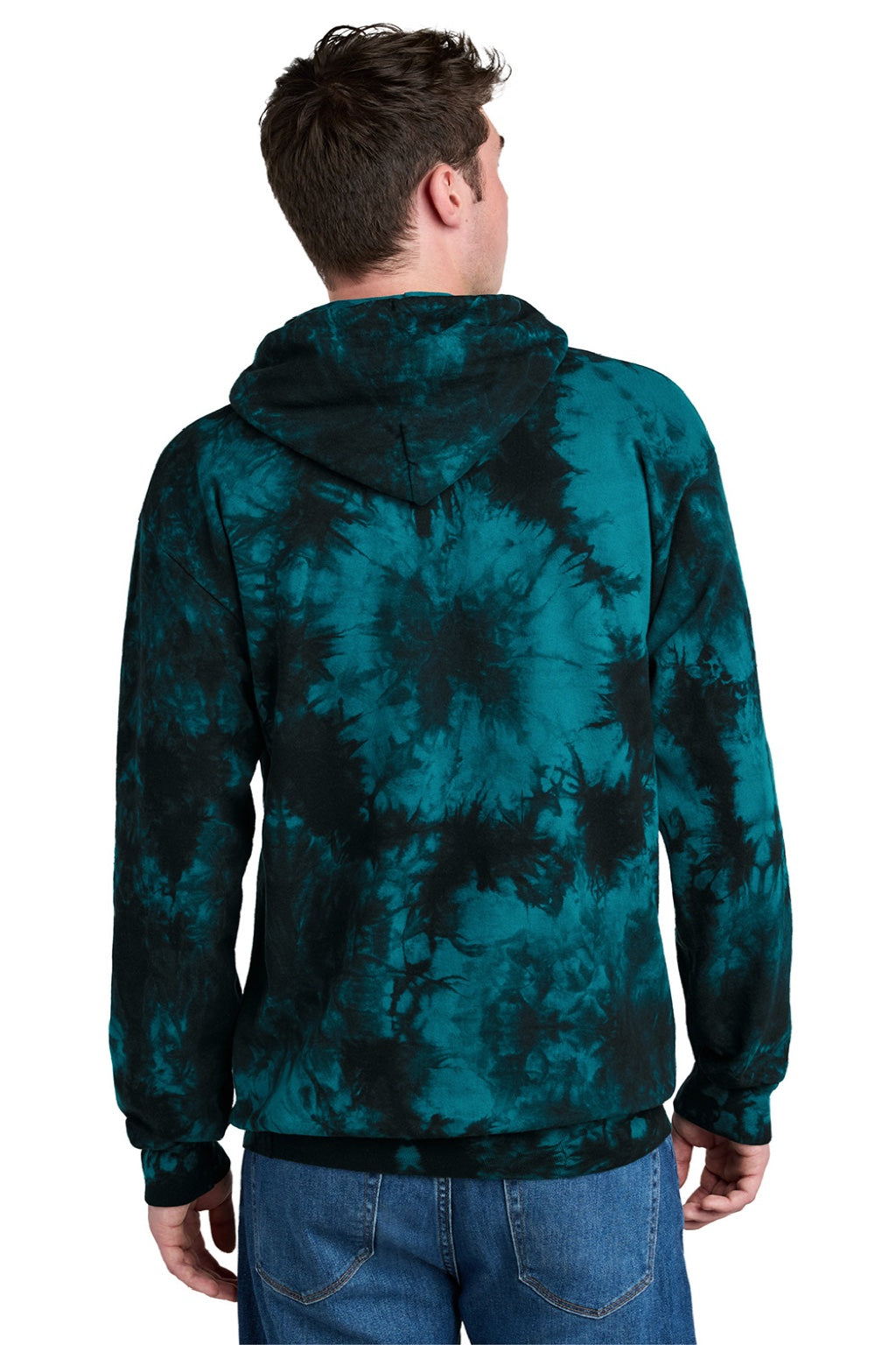 Mens Crystal Tie-Dye Hooded Sweatshirt Hoodie w/ Pouch Pocket - Black/Teal Green