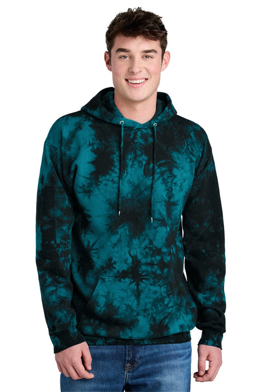 Mens Crystal Tie-Dye Hooded Sweatshirt Hoodie w/ Pouch Pocket - Black/Teal Green
