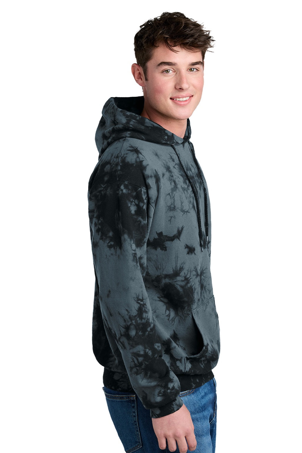 Mens Crystal Tie-Dye Hooded Sweatshirt Hoodie w/ Pouch Pocket - Black