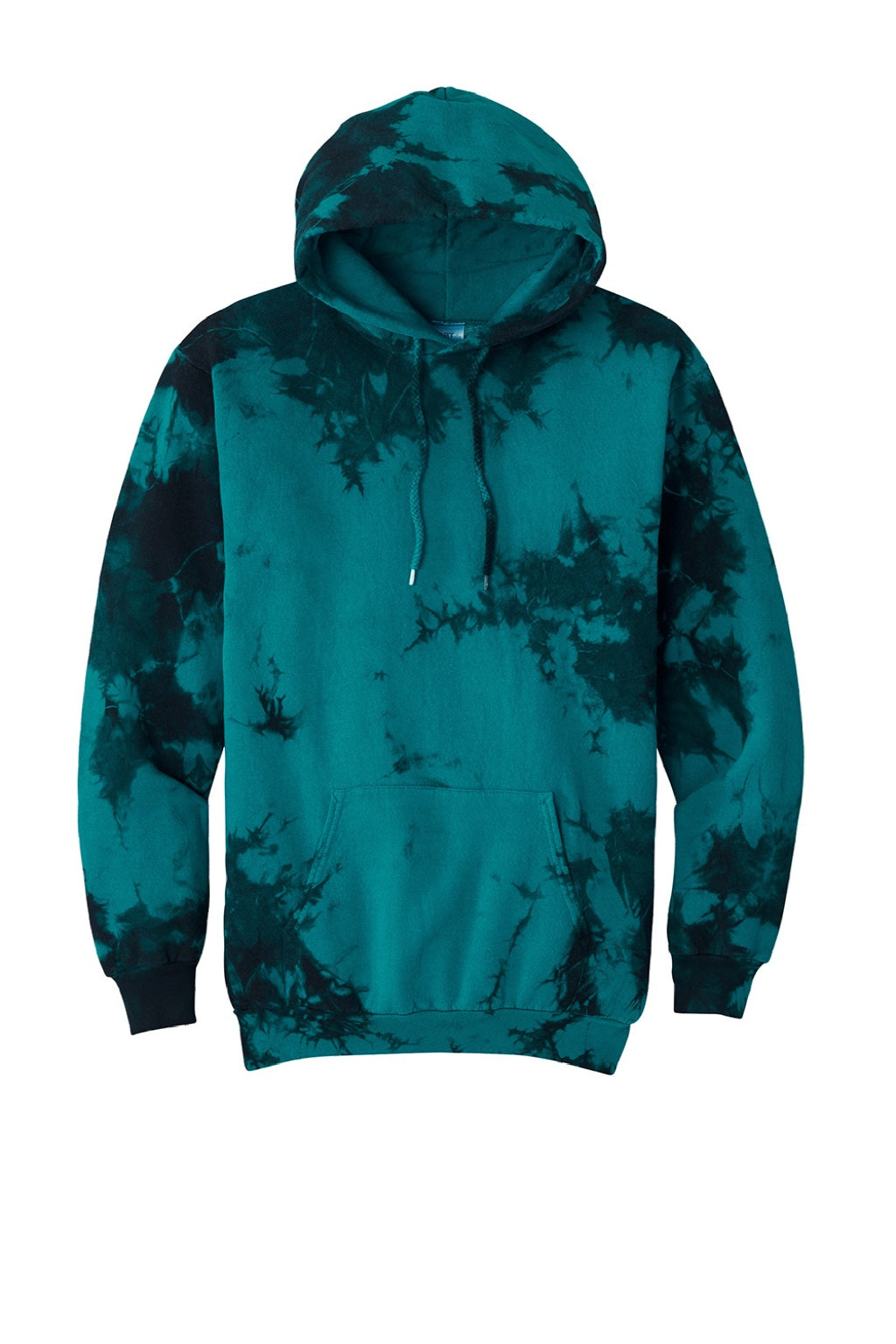 Mens Crystal Tie-Dye Hooded Sweatshirt Hoodie w/ Pouch Pocket - Black/Teal Green