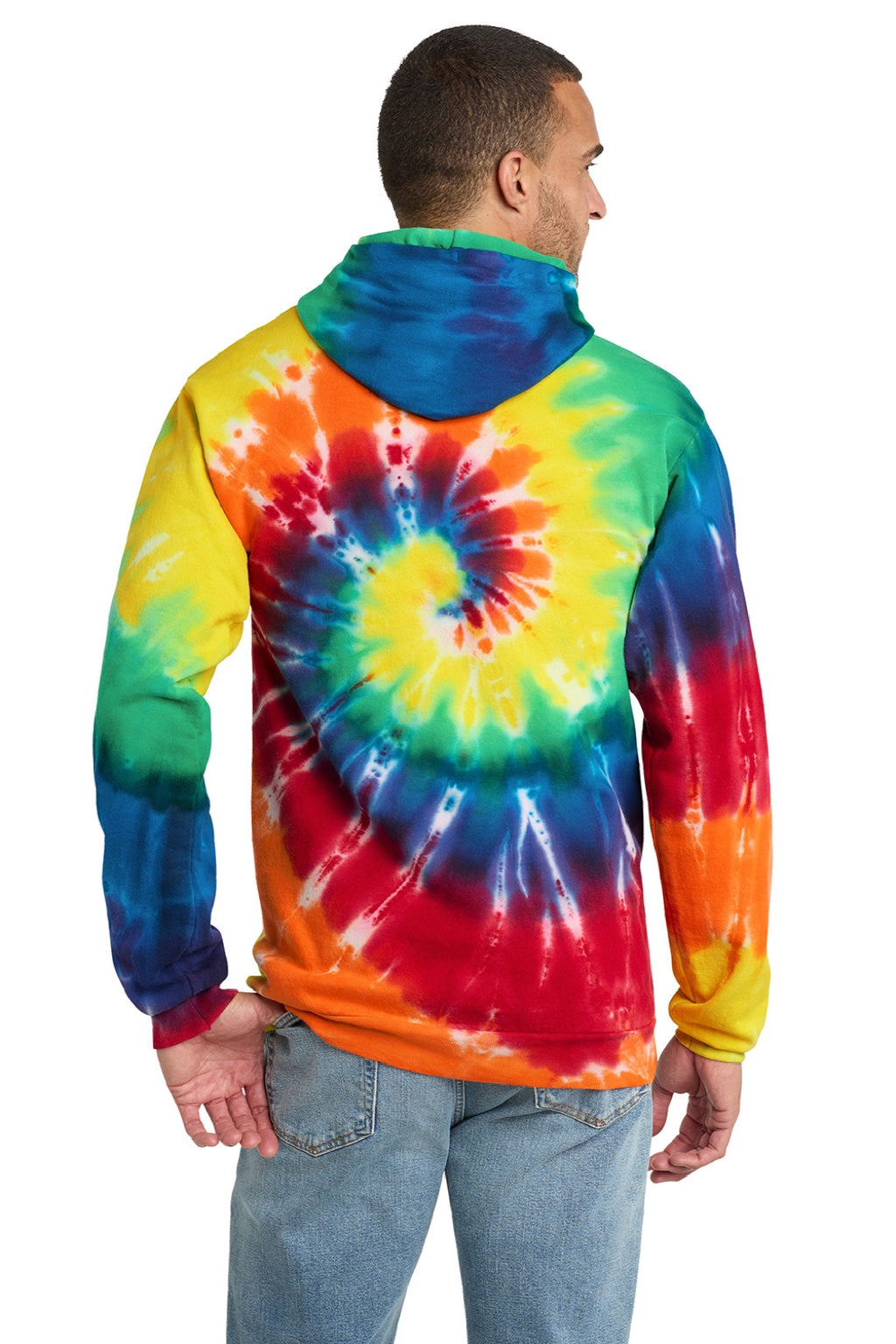 Mens Tie-Dye Fleece Hooded Sweatshirt Hoodie w/ Pouch Pocket - Rainbow