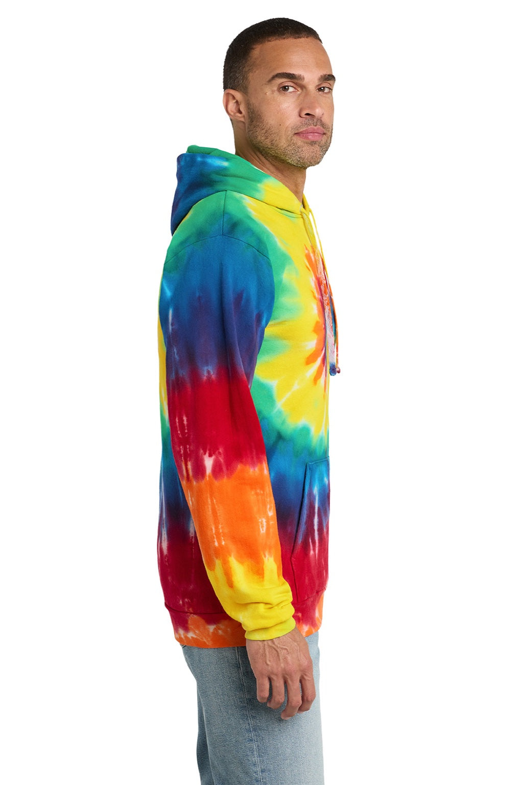 Mens Tie-Dye Fleece Hooded Sweatshirt Hoodie w/ Pouch Pocket - Rainbow