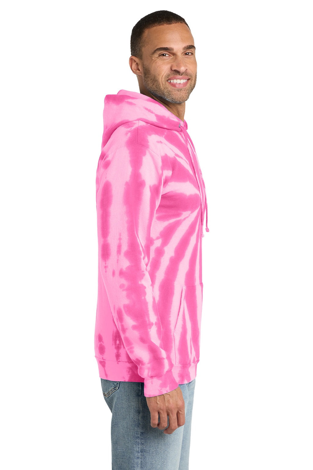 Mens Tie-Dye Fleece Hooded Sweatshirt Hoodie w/ Pouch Pocket - Pink