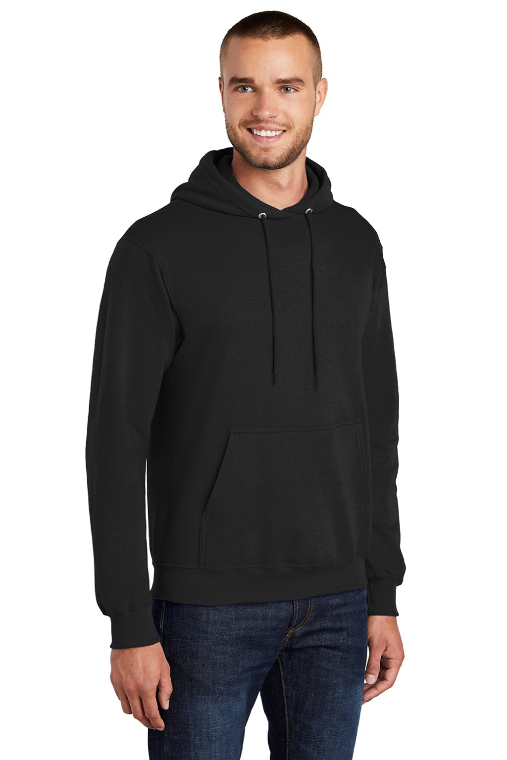 Mens Core Pill Resistant Fleece Hooded Sweatshirt Hoodie w/ Pouch Pocket - Jet Black