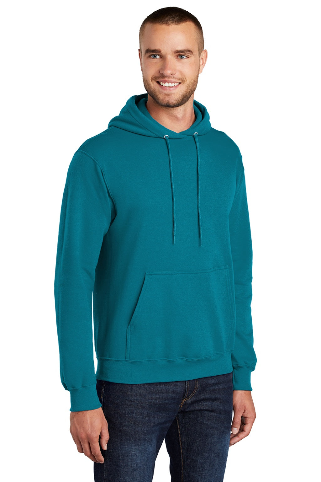 Mens Core Pill Resistant Fleece Hooded Sweatshirt Hoodie w/ Pouch Pocket - Teal Green