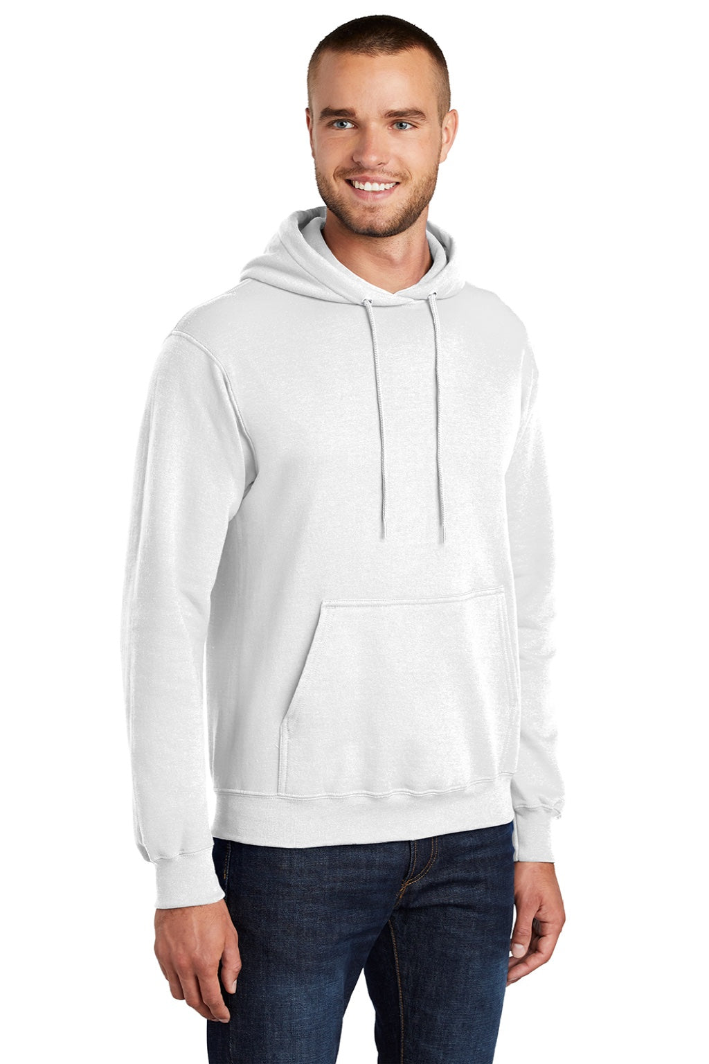 Mens Core Pill Resistant Fleece Hooded Sweatshirt Hoodie w/ Pouch Pocket - White