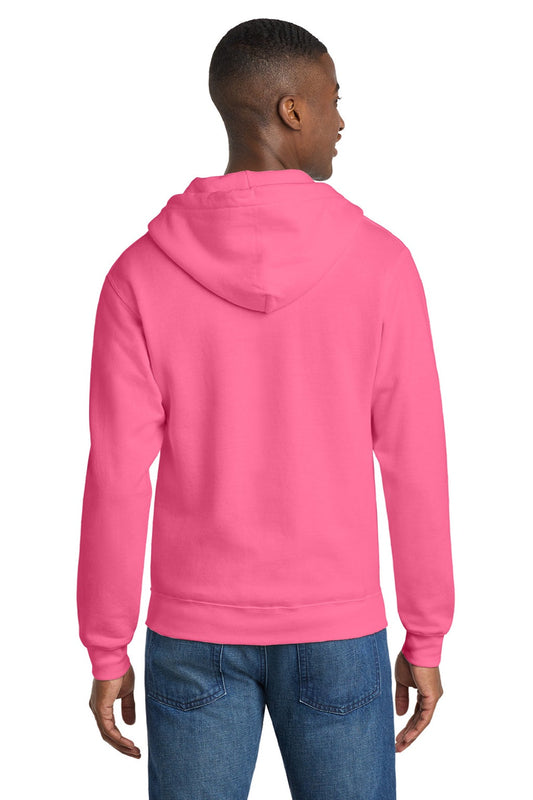 Mens Core Pill Resistant Fleece Full Zip Hooded Sweatshirt Hoodie w/ Pockets - Neon Pink