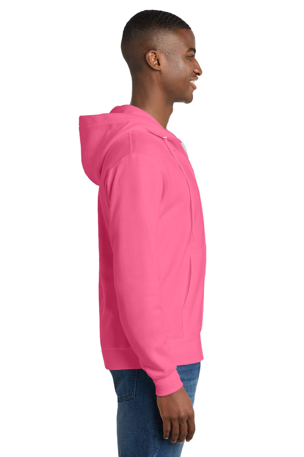Mens Core Pill Resistant Fleece Full Zip Hooded Sweatshirt Hoodie w/ Pockets - Neon Pink