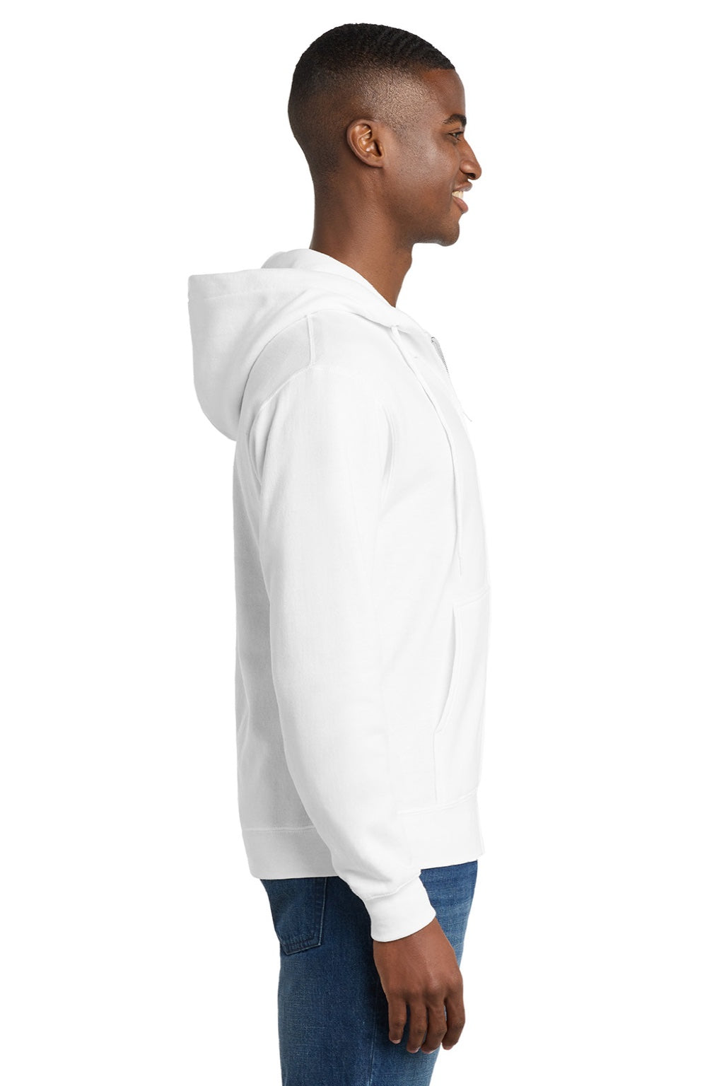 Mens Core Pill Resistant Fleece Full Zip Hooded Sweatshirt Hoodie w/ Pockets - White