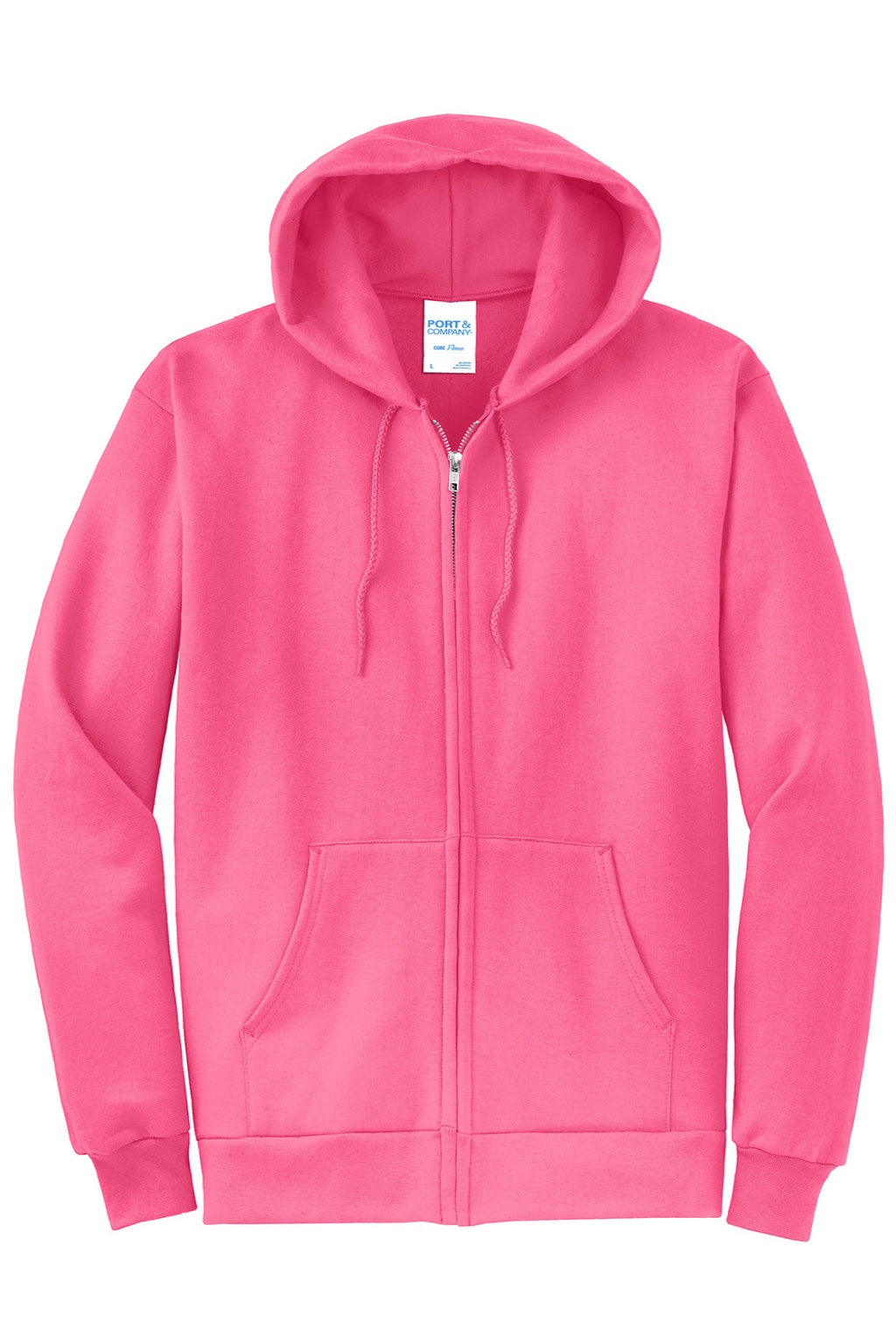 Mens Core Pill Resistant Fleece Full Zip Hooded Sweatshirt Hoodie w/ Pockets - Neon Pink