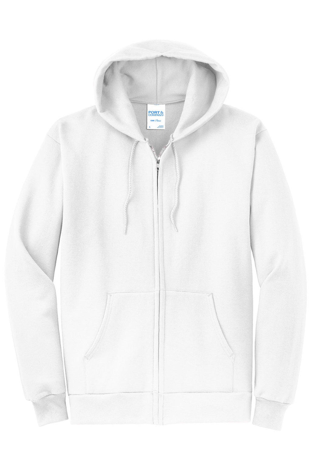 Mens Core Pill Resistant Fleece Full Zip Hooded Sweatshirt Hoodie w/ Pockets - White