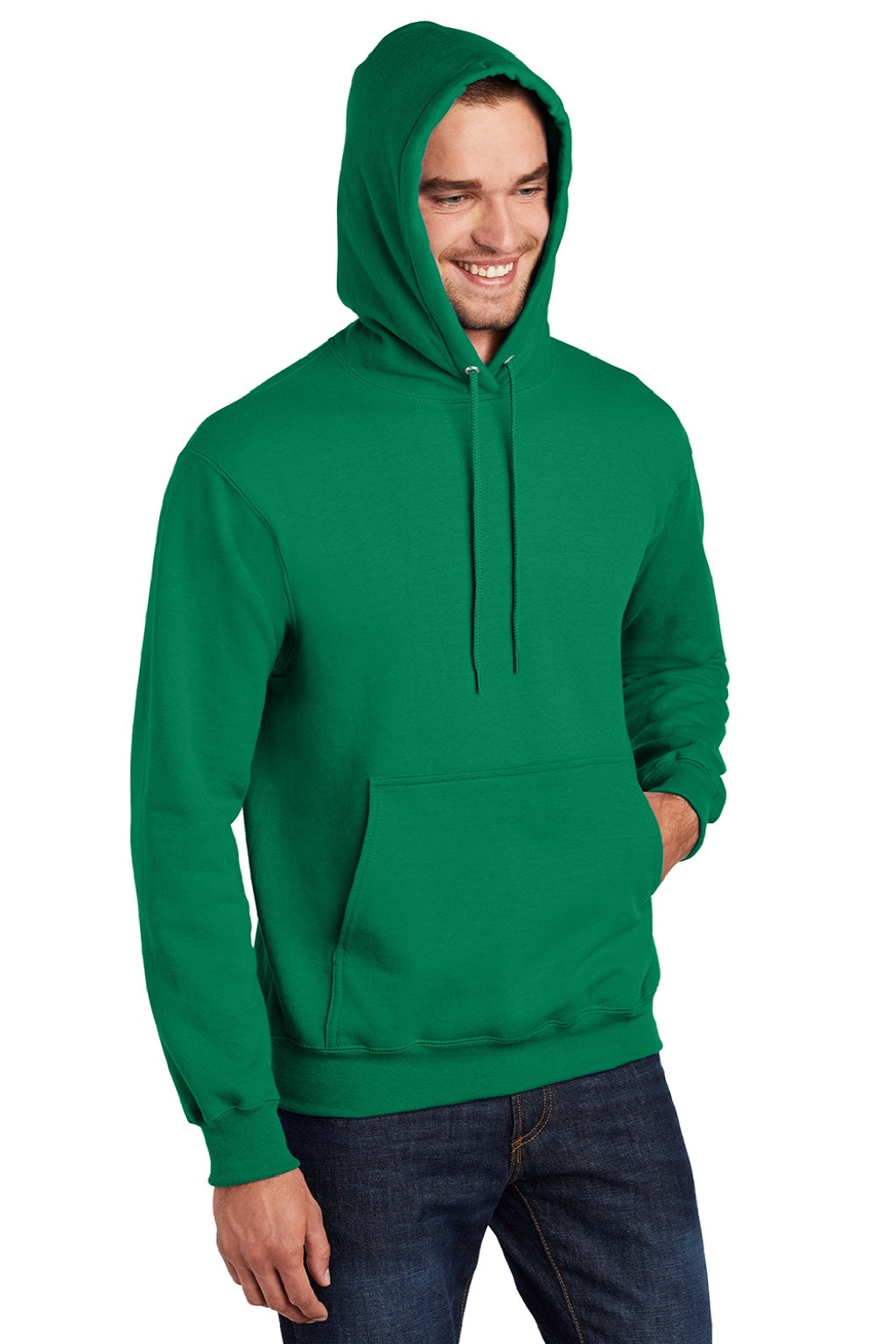 Mens Essential Pill Resistant Fleece Hooded Sweatshirt Hoodie w/ Pouch Pocket - Kelly Green