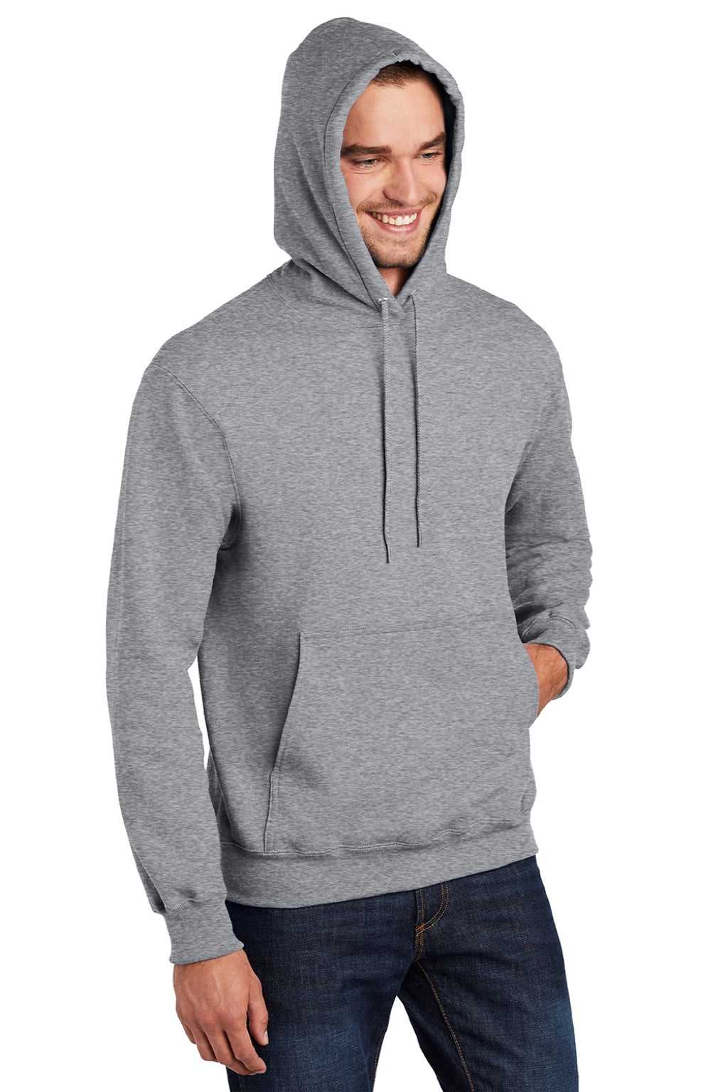 Mens Essential Pill Resistant Fleece Hooded Sweatshirt Hoodie w/ Pouch Pocket - Heather Grey