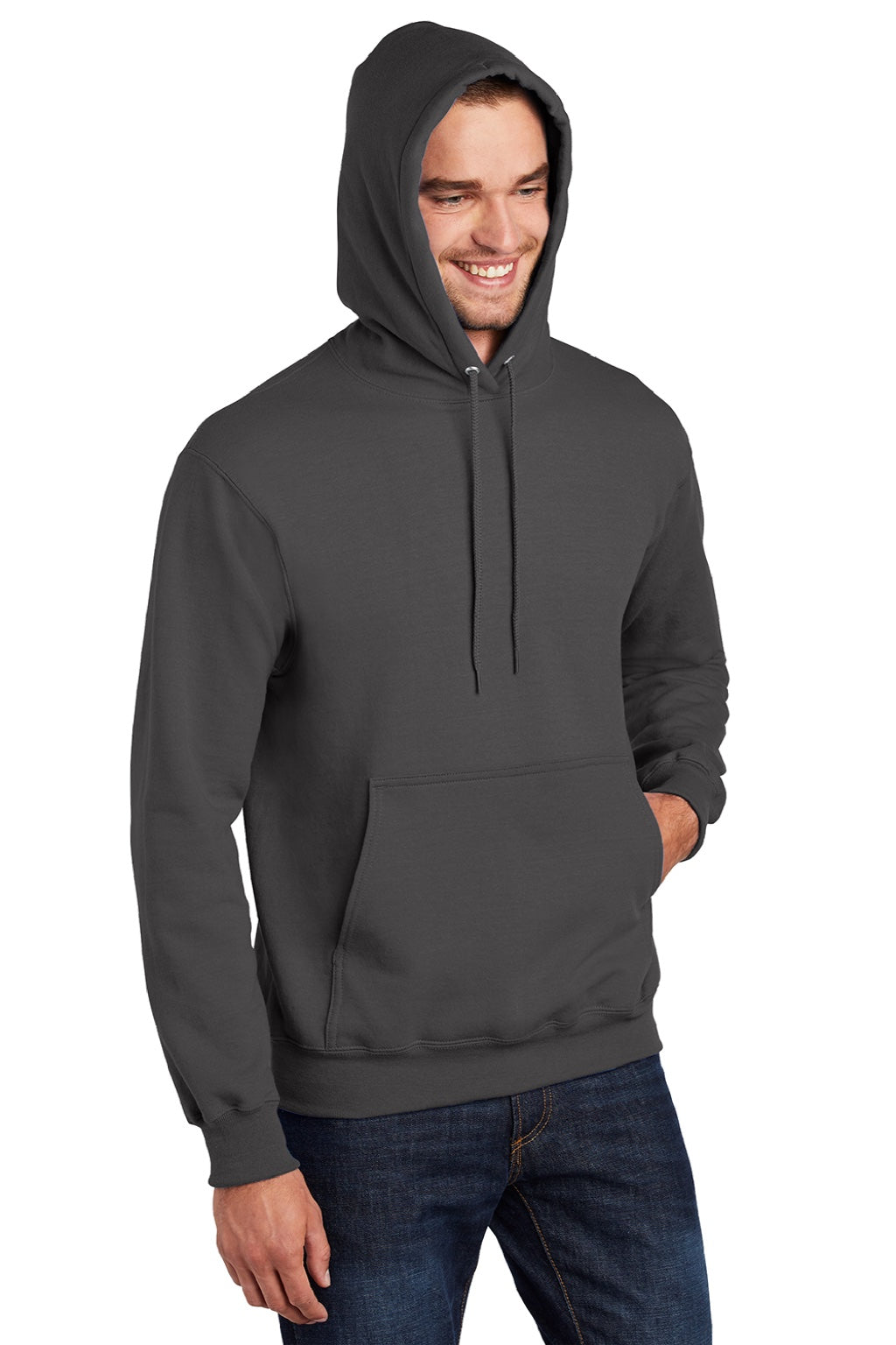 Mens Essential Pill Resistant Fleece Hooded Sweatshirt Hoodie w/ Pouch Pocket - Charcoal Grey