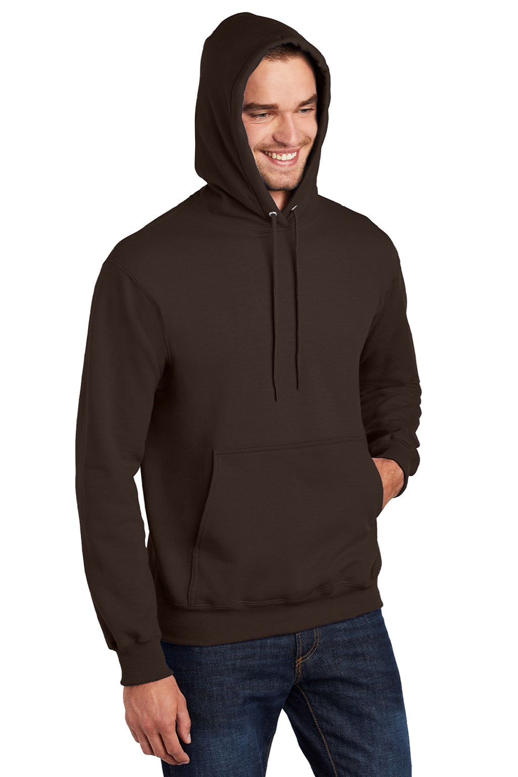 Mens Essential Pill Resistant Fleece Hooded Sweatshirt Hoodie w/ Pouch Pocket - Dark Chocolate Brown
