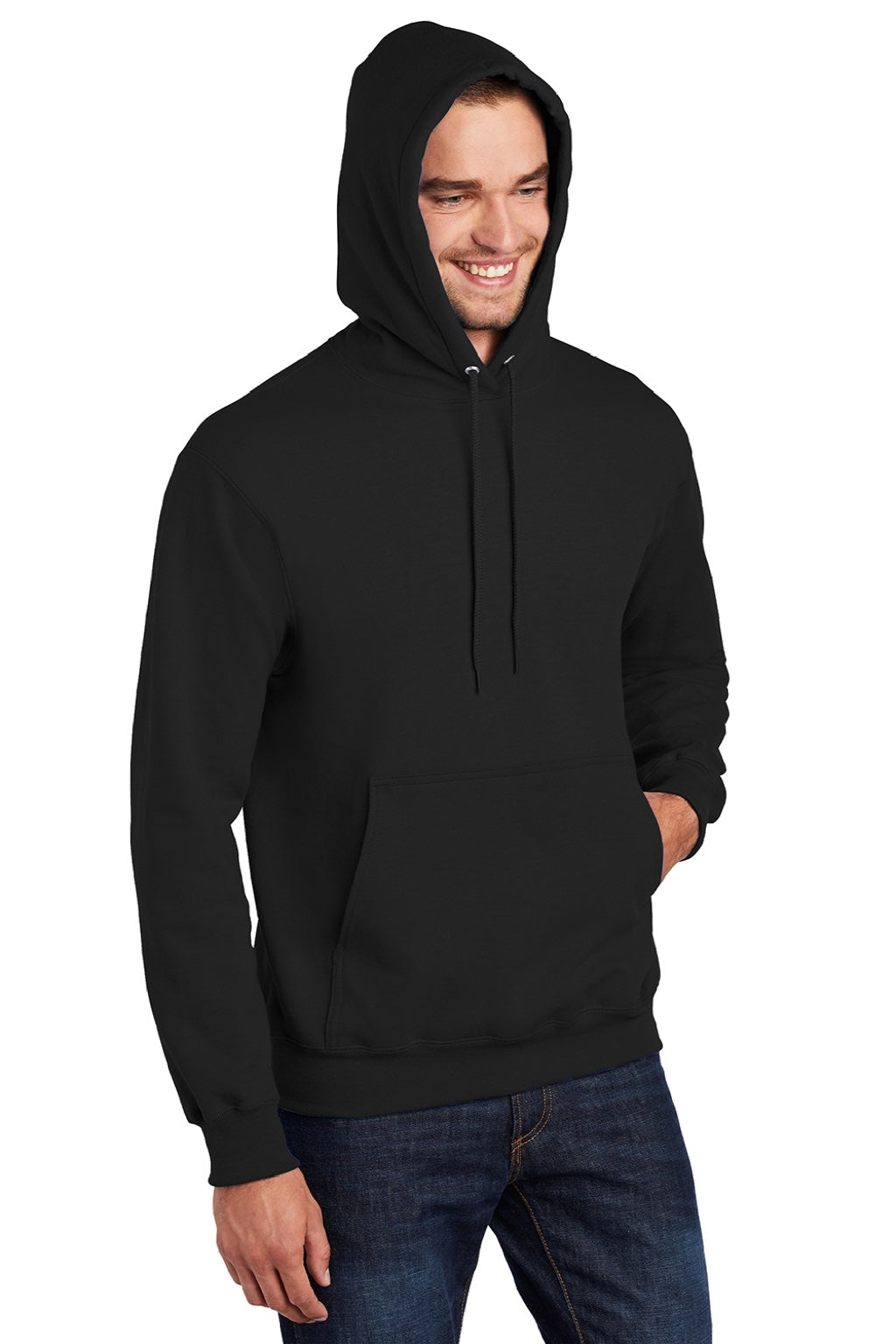 Mens Essential Pill Resistant Fleece Hooded Sweatshirt Hoodie w/ Pouch Pocket - Jet Black