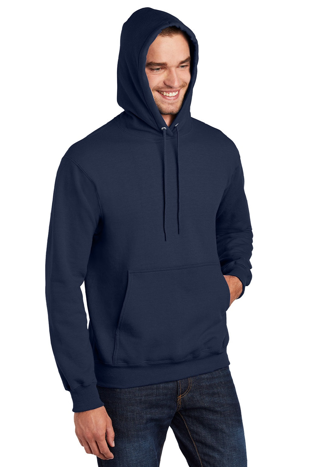 Mens Essential Pill Resistant Fleece Hooded Sweatshirt Hoodie w/ Pouch Pocket - Navy Blue