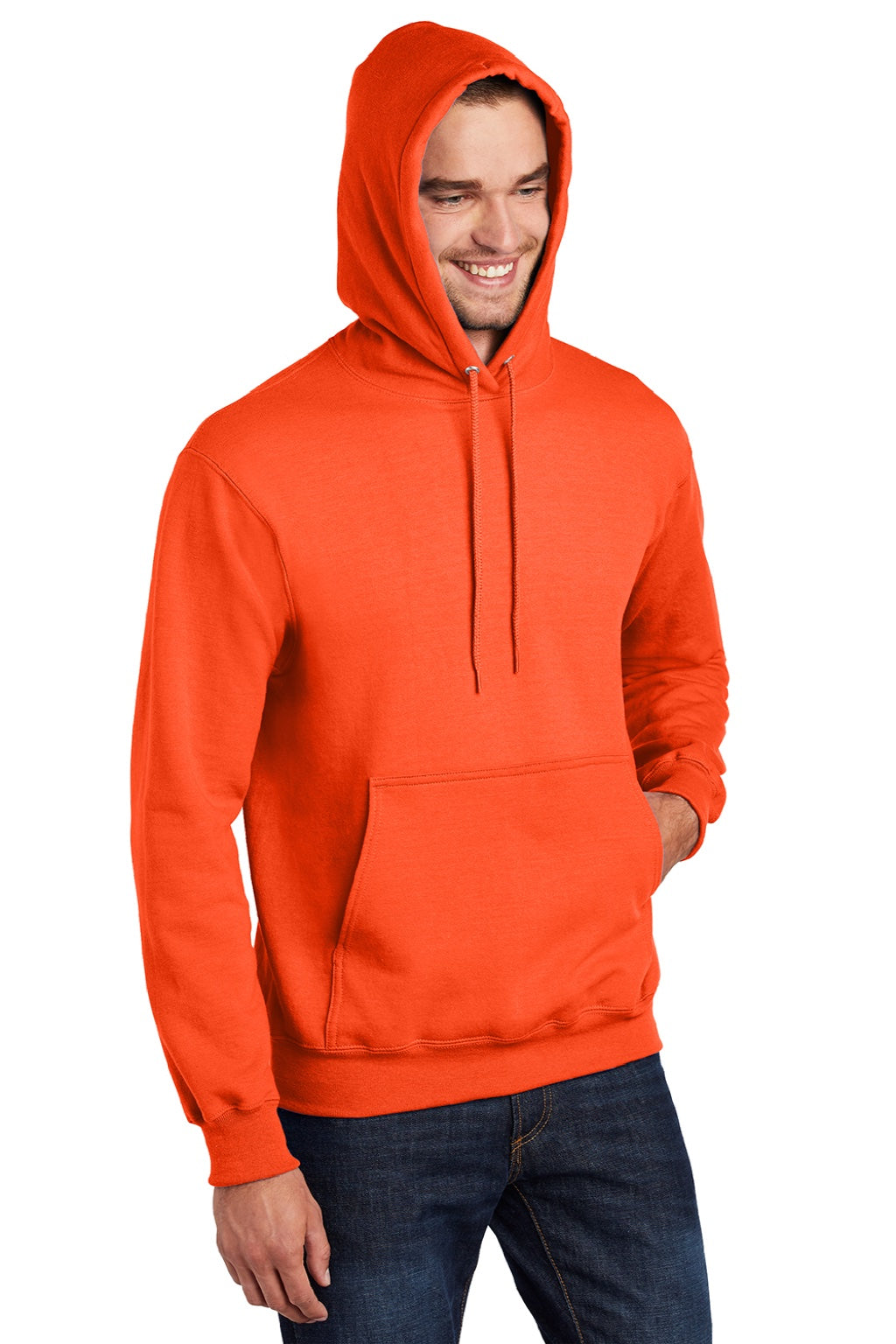 Mens Essential Pill Resistant Fleece Hooded Sweatshirt Hoodie w/ Pouch Pocket - Safety Orange