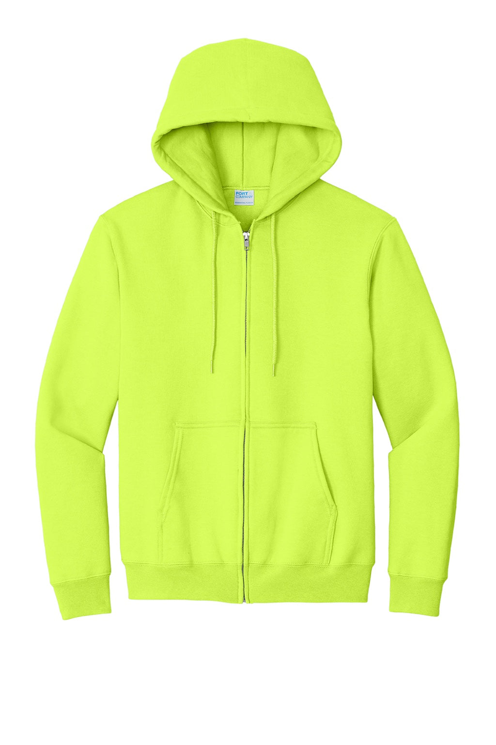 Mens Essential Pill Resistant Fleece Full Zip Hooded Sweatshirt Hoodie w/ Pockets - Safety Green