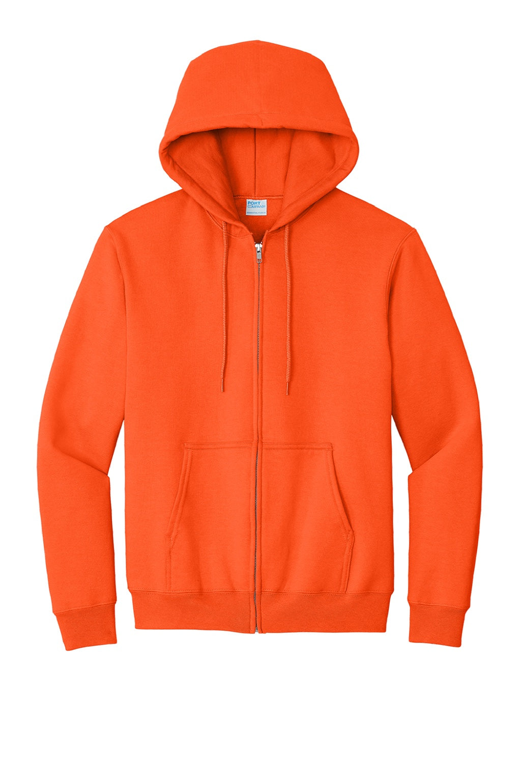 Mens Essential Pill Resistant Fleece Full Zip Hooded Sweatshirt Hoodie w/ Pockets - Safety Orange