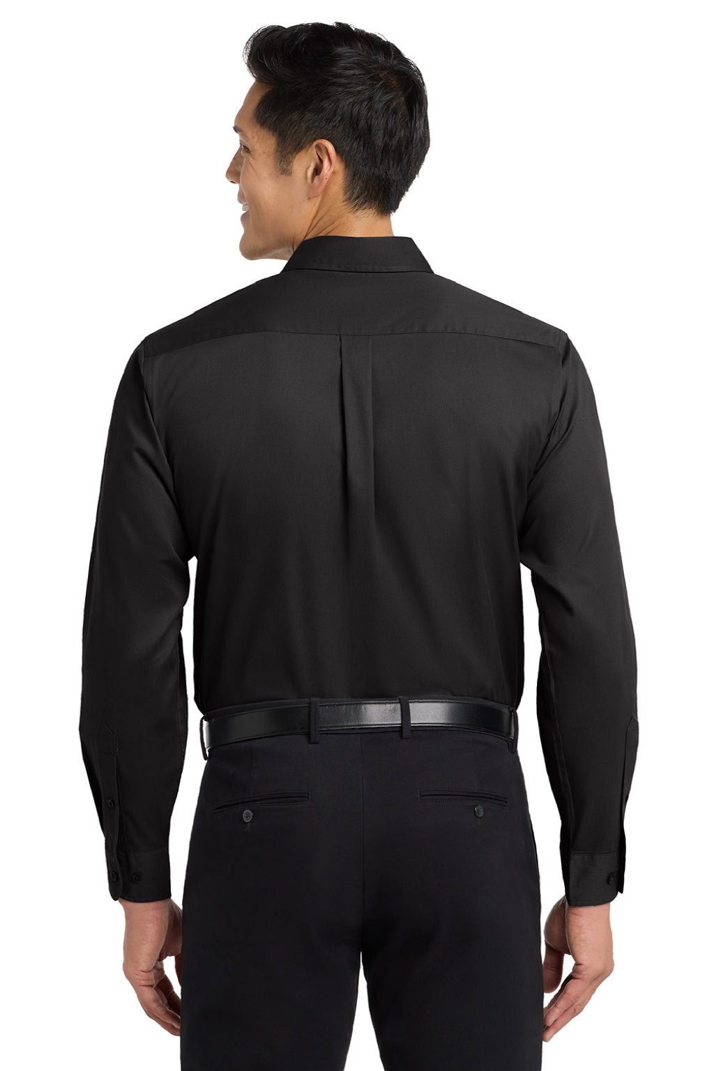 Mens Easy Care Wrinkle Resistant Long Sleeve Button Down Shirt w/ Pocket - Black/Light Stone