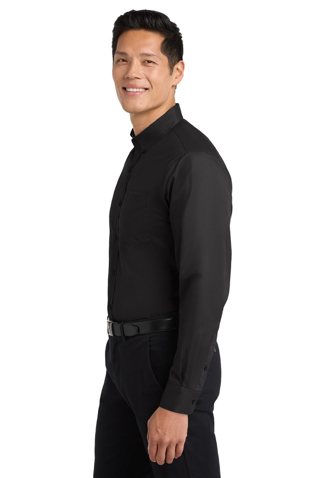 Mens Easy Care Wrinkle Resistant Long Sleeve Button Down Shirt w/ Pocket - Black/Light Stone