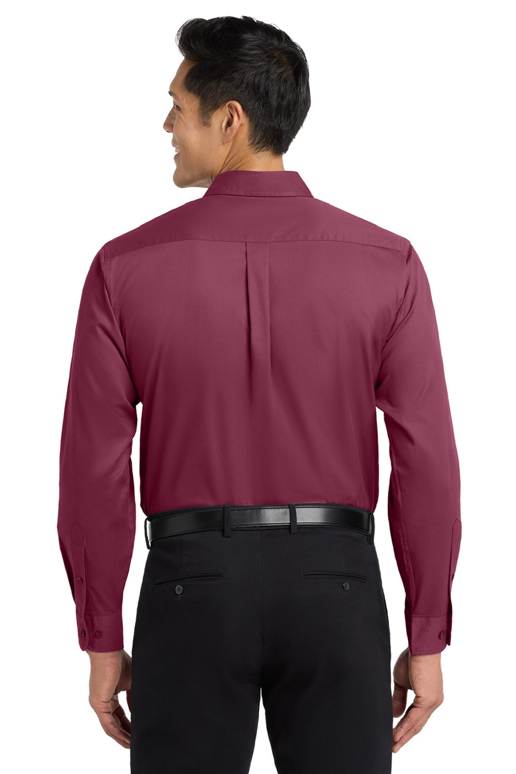 Mens Easy Care Wrinkle Resistant Long Sleeve Button Down Shirt w/ Pocket - Burgundy/Light Stone