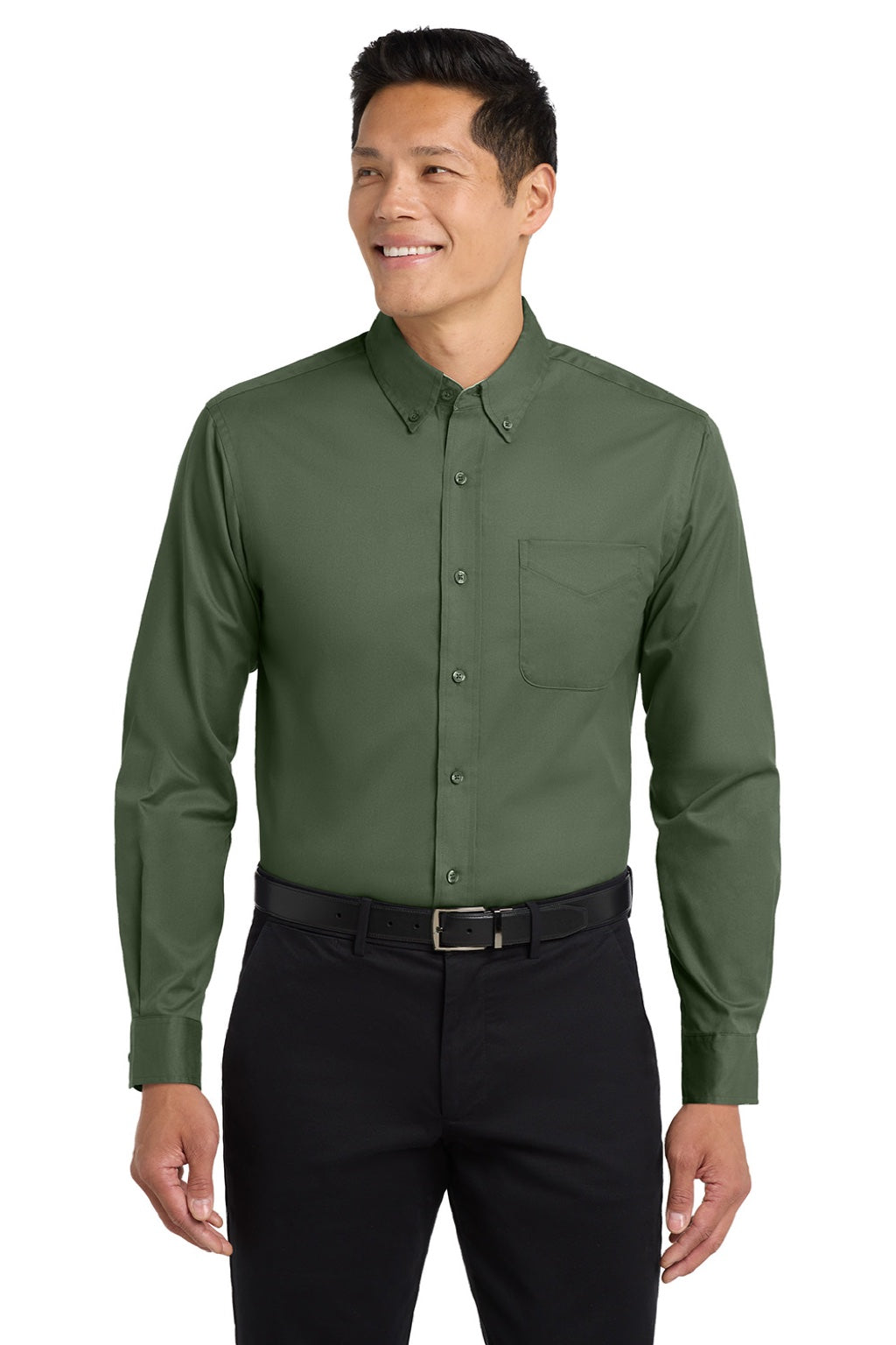Mens Easy Care Wrinkle Resistant Long Sleeve Button Down Shirt w/ Pocket - Clover Green