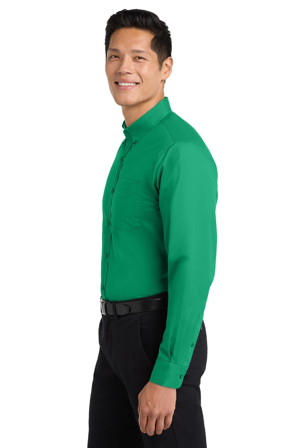 Mens Easy Care Wrinkle Resistant Long Sleeve Button Down Shirt w/ Pocket - Court Green