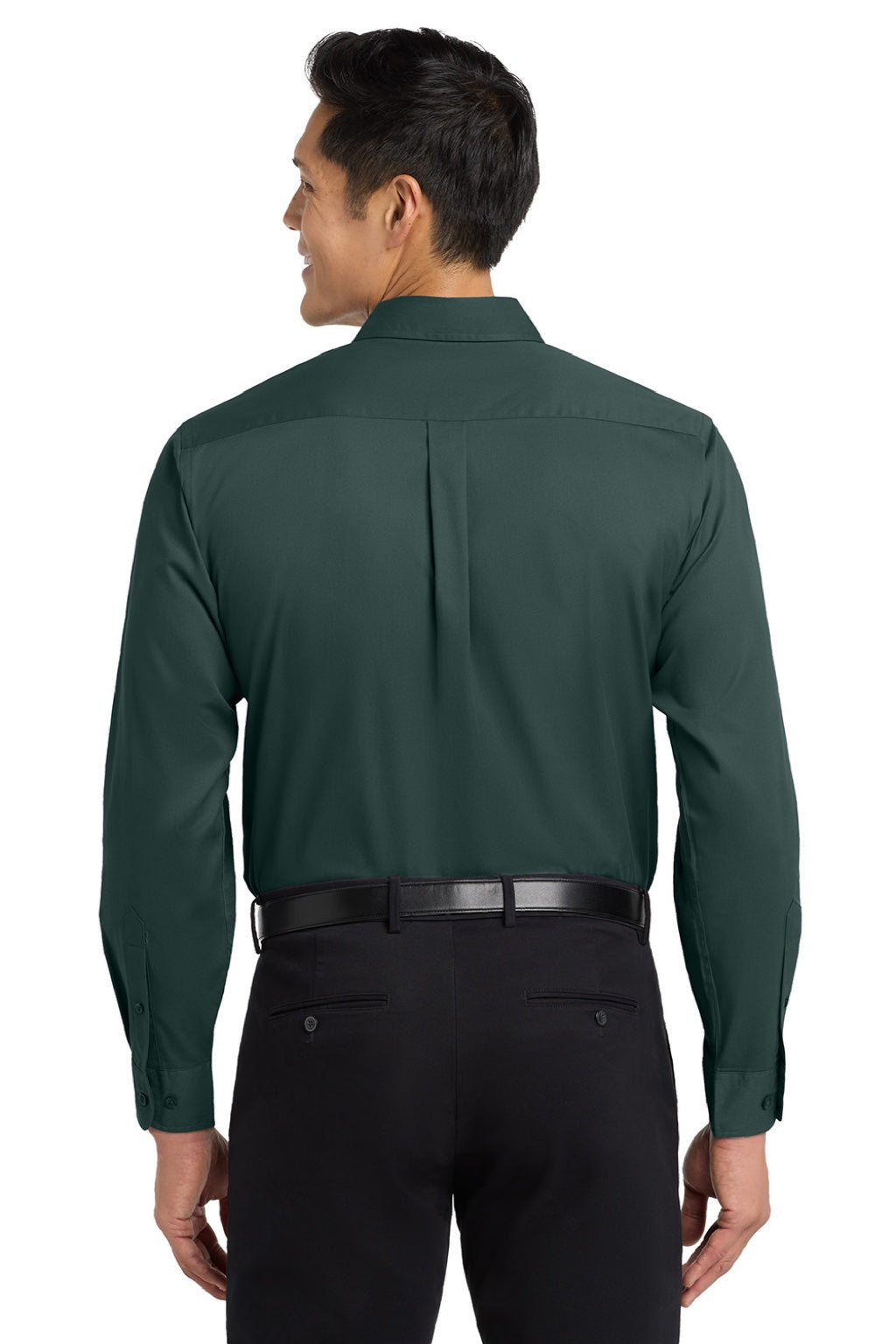 Mens Easy Care Wrinkle Resistant Long Sleeve Button Down Shirt w/ Pocket - Dark Green/Navy Blue