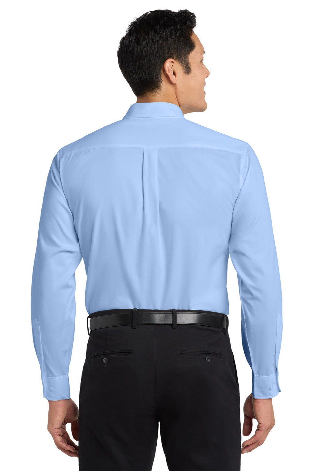 Mens Easy Care Wrinkle Resistant Long Sleeve Button Down Shirt w/ Pocket - Light Blue/Light Stone
