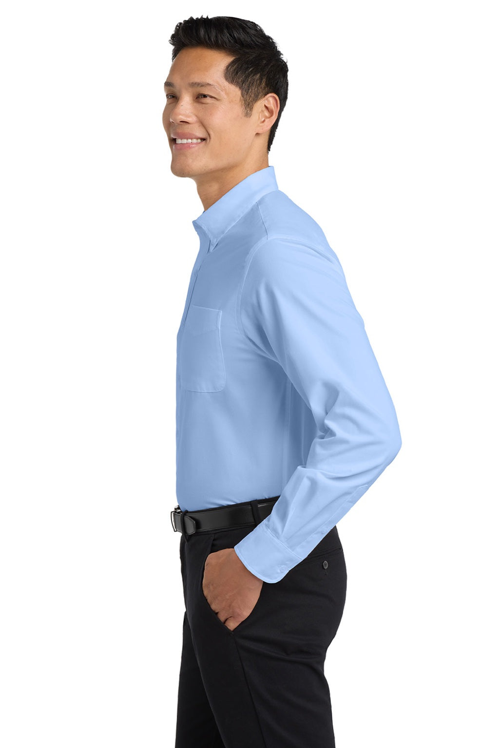 Mens Easy Care Wrinkle Resistant Long Sleeve Button Down Shirt w/ Pocket - Light Blue/Light Stone
