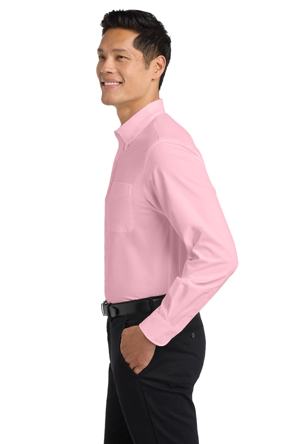 Mens Easy Care Wrinkle Resistant Long Sleeve Button Down Shirt w/ Pocket - Light Pink