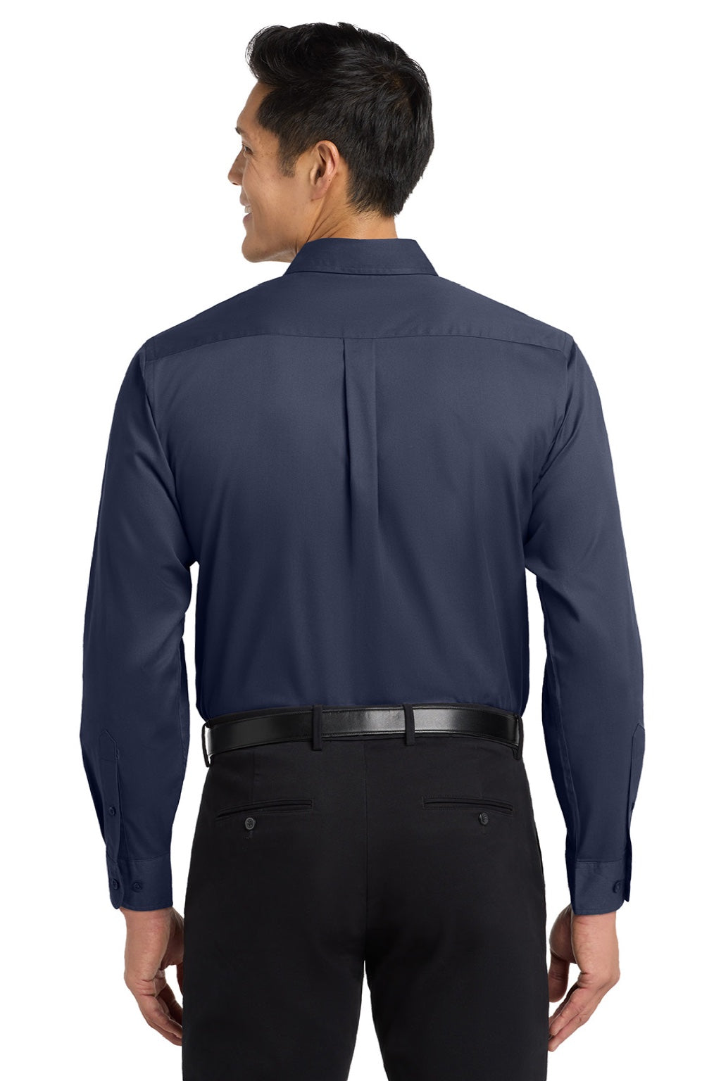 Mens Easy Care Wrinkle Resistant Long Sleeve Button Down Shirt w/ Pocket - Navy Blue/Light Stone