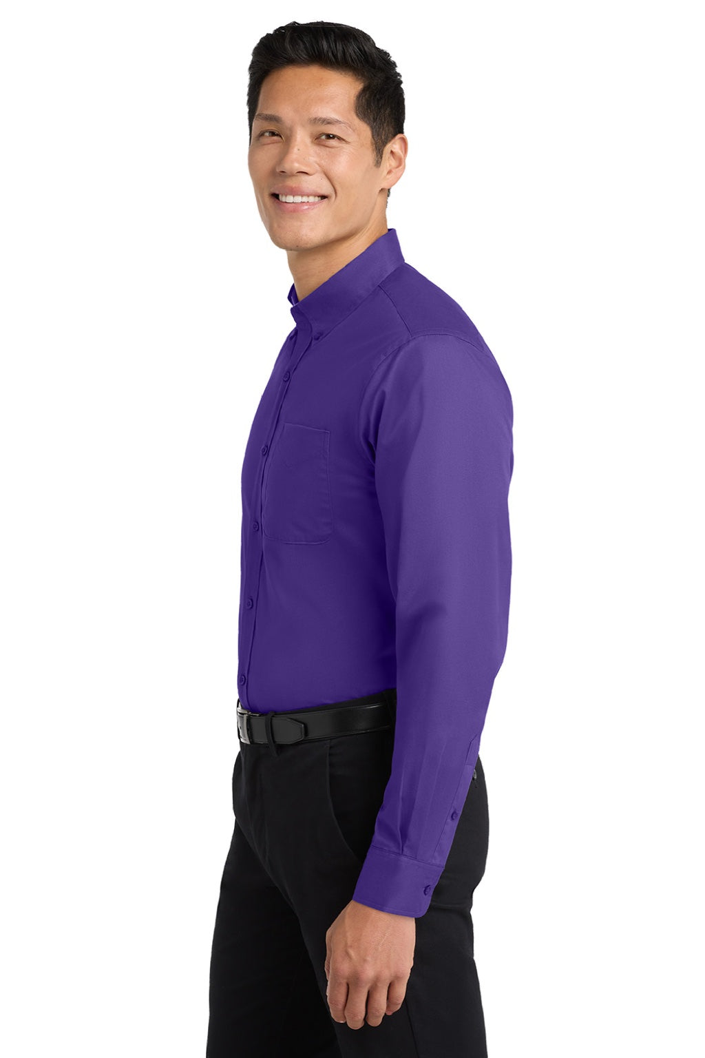 Mens Easy Care Wrinkle Resistant Long Sleeve Button Down Shirt w/ Pocket - Purple/Light Stone