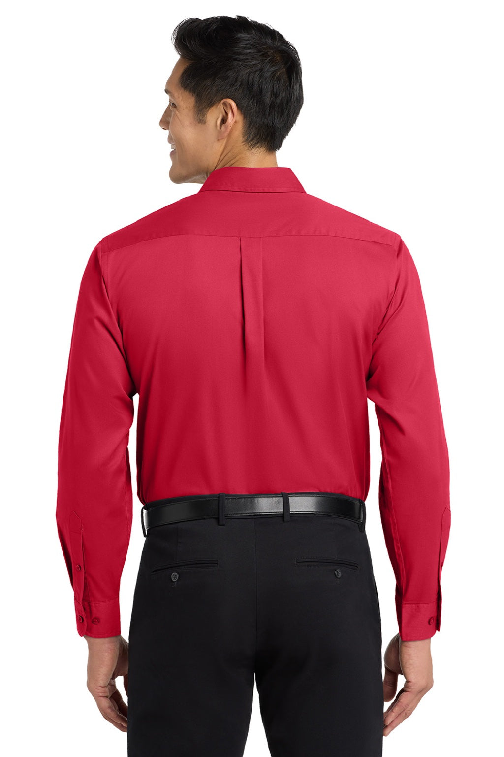 Mens Easy Care Wrinkle Resistant Long Sleeve Button Down Shirt w/ Pocket - Red/Light Stone