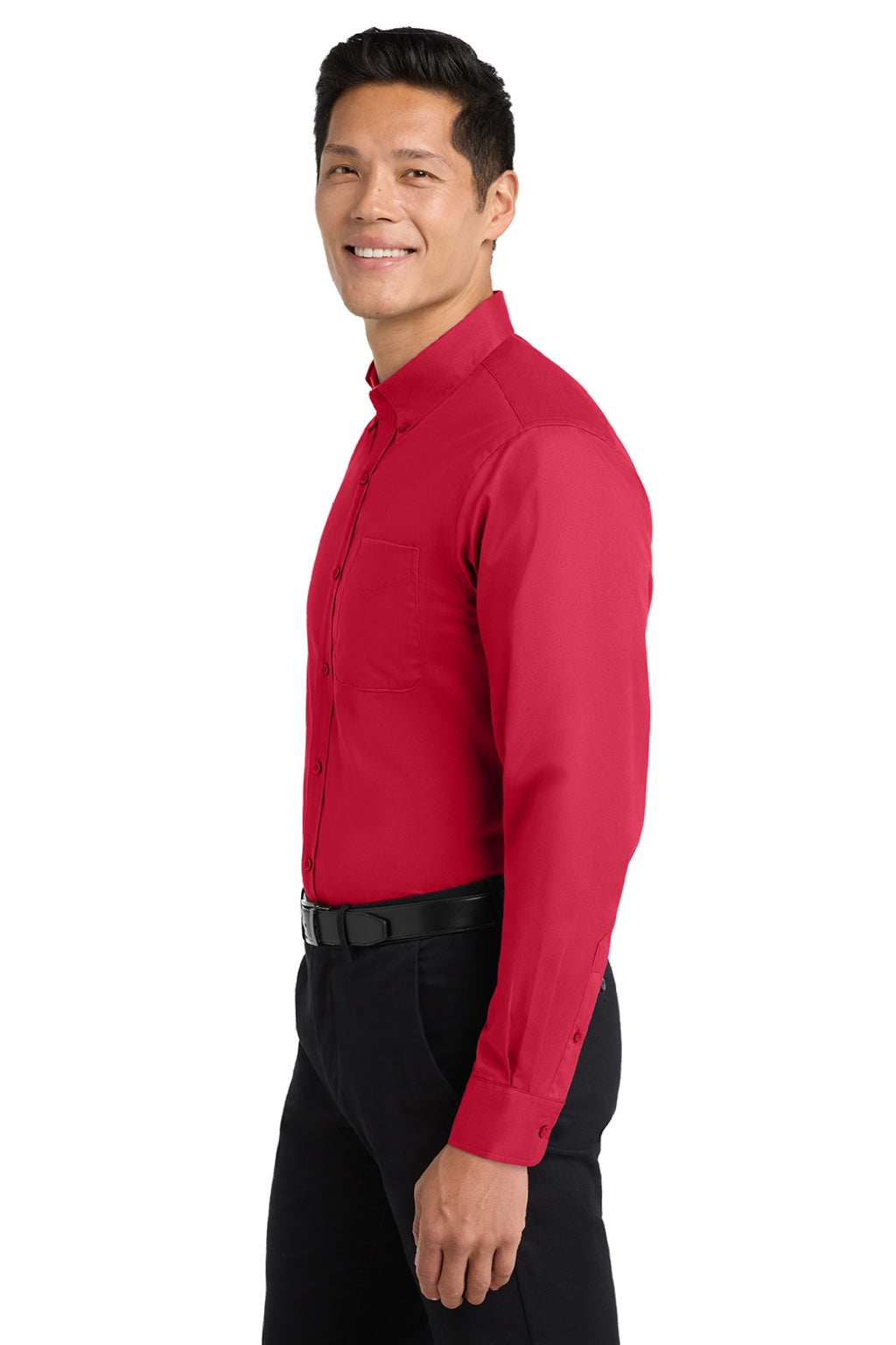 Mens Easy Care Wrinkle Resistant Long Sleeve Button Down Shirt w/ Pocket - Red/Light Stone