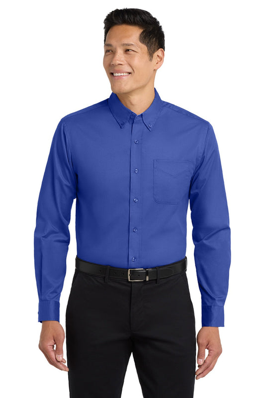 Mens Easy Care Wrinkle Resistant Long Sleeve Button Down Shirt w/ Pocket - Royal Blue/Classic Navy Blue