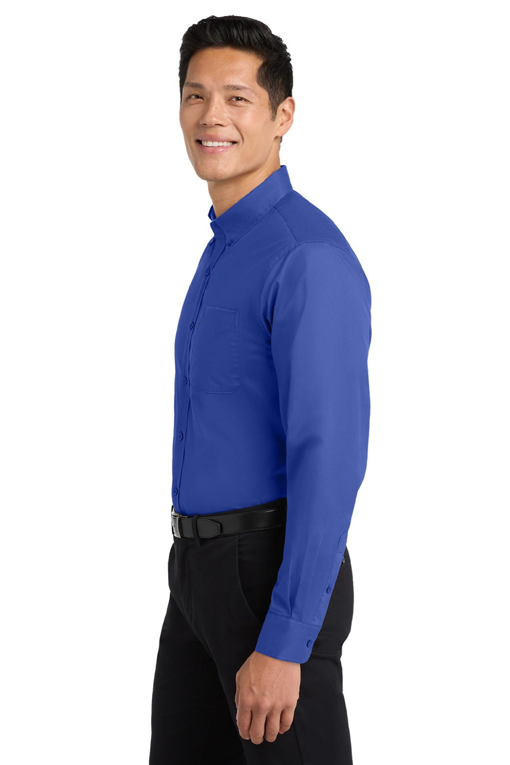 Mens Easy Care Wrinkle Resistant Long Sleeve Button Down Shirt w/ Pocket - Royal Blue/Classic Navy Blue