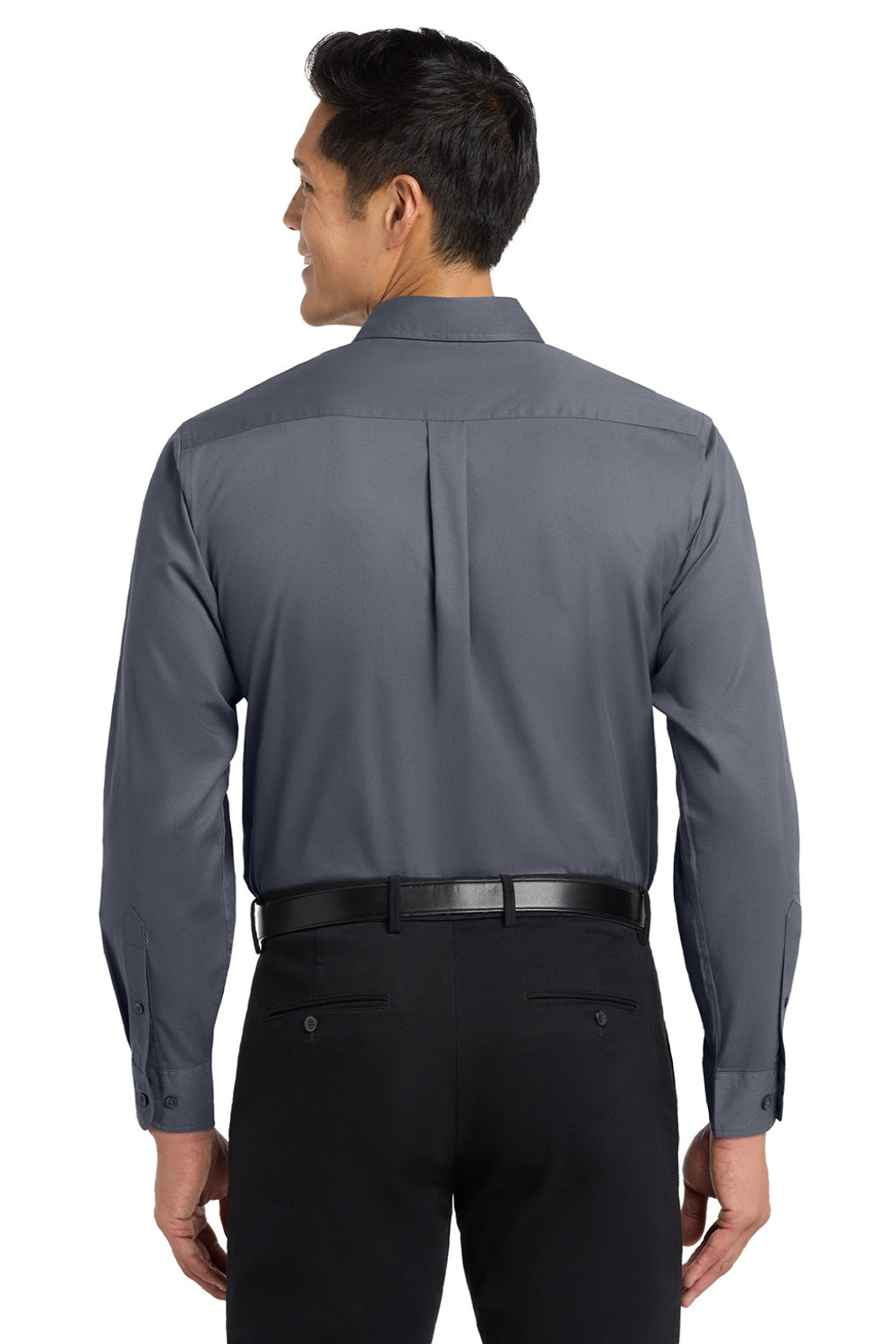 Mens Easy Care Wrinkle Resistant Long Sleeve Button Down Shirt w/ Pocket - Steel Grey/Light Stone