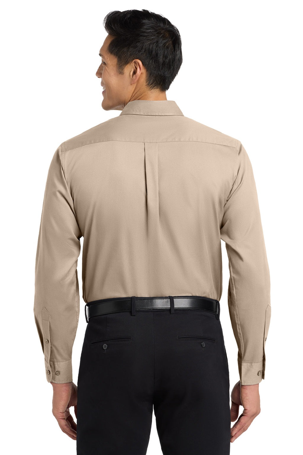 Mens Easy Care Wrinkle Resistant Long Sleeve Button Down Shirt w/ Pocket - Stone Brown