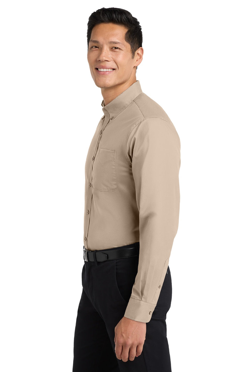 Mens Easy Care Wrinkle Resistant Long Sleeve Button Down Shirt w/ Pocket - Stone Brown