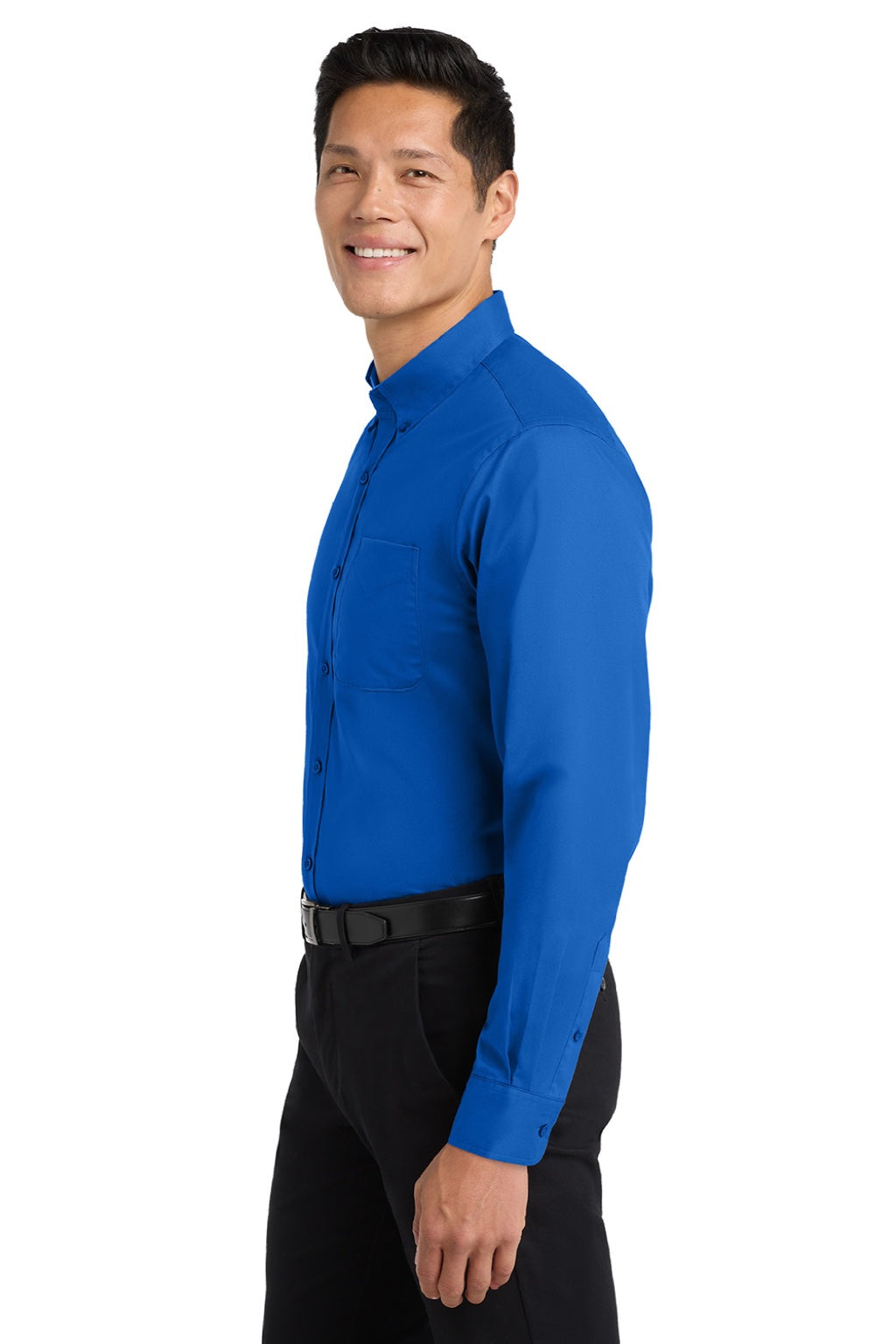 Mens Easy Care Wrinkle Resistant Long Sleeve Button Down Shirt w/ Pocket - Strong Blue