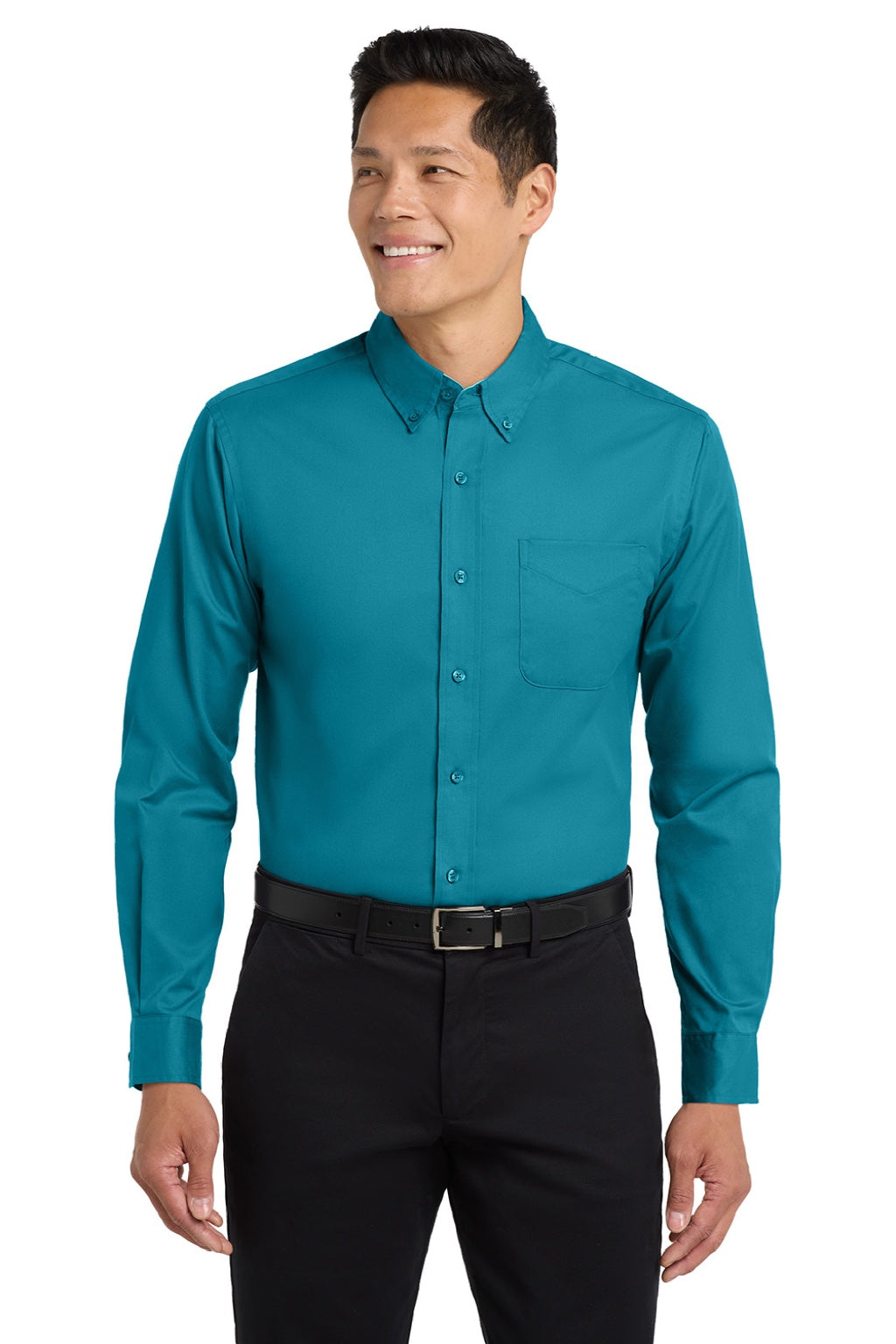 Mens Easy Care Wrinkle Resistant Long Sleeve Button Down Shirt w/ Pocket - Teal Green