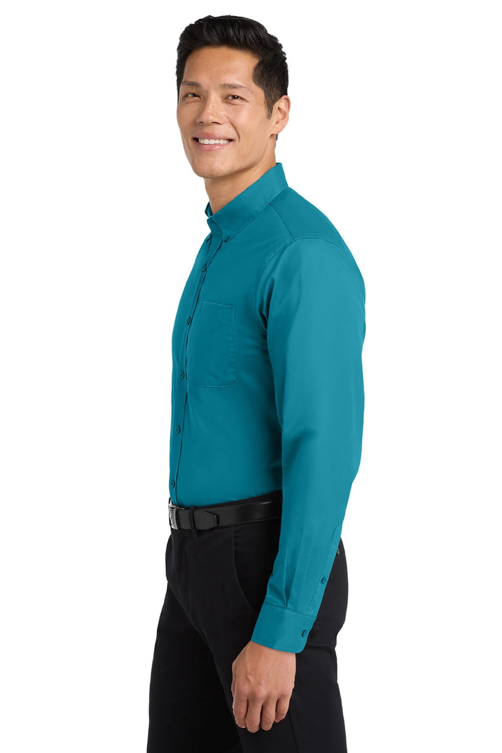 Mens Easy Care Wrinkle Resistant Long Sleeve Button Down Shirt w/ Pocket - Teal Green
