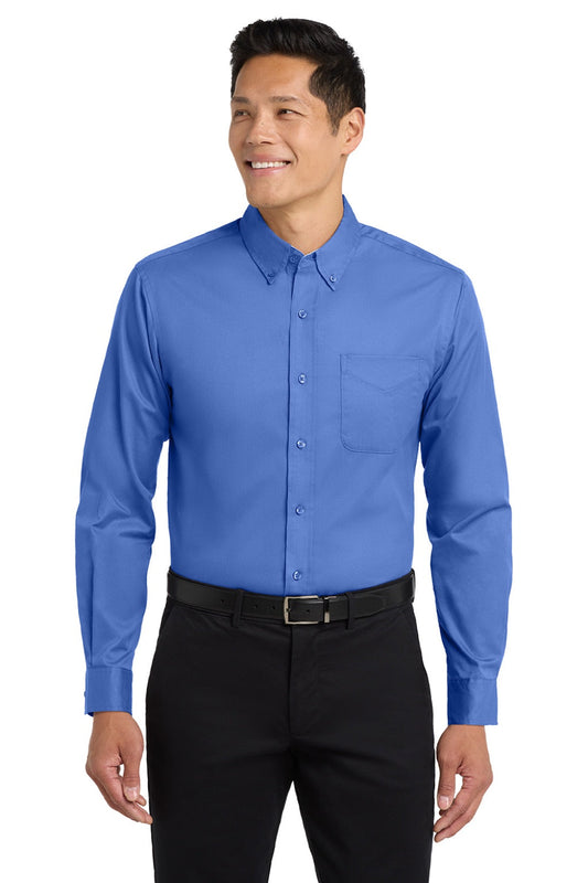 Mens Easy Care Wrinkle Resistant Long Sleeve Button Down Shirt w/ Pocket - Ultramarine Blue